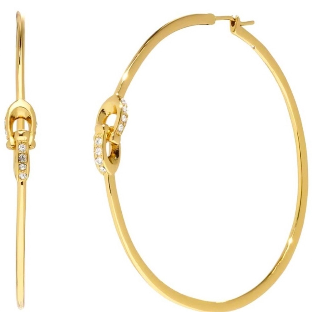 COACH Signature “C” Brass & Crystal Hoop Earrings, EUC - Picture 12 of 13